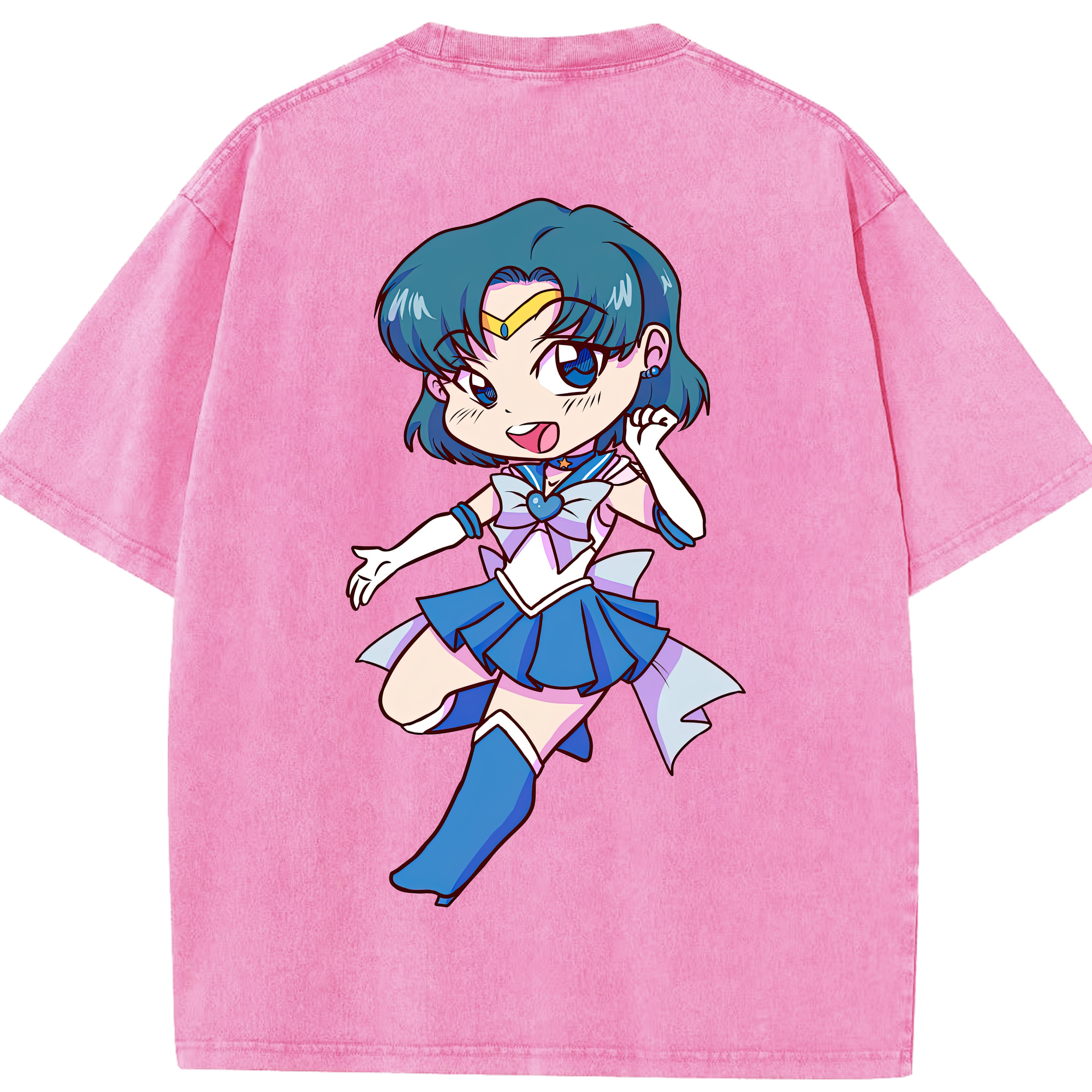 （画像用） 美少女戦士セーラームーン 水野 亜美 みずの あみ Sailor Moon Mizuno Ami 綿100% ヴィンテージ風 半袖Tシャツ（背面プリント）